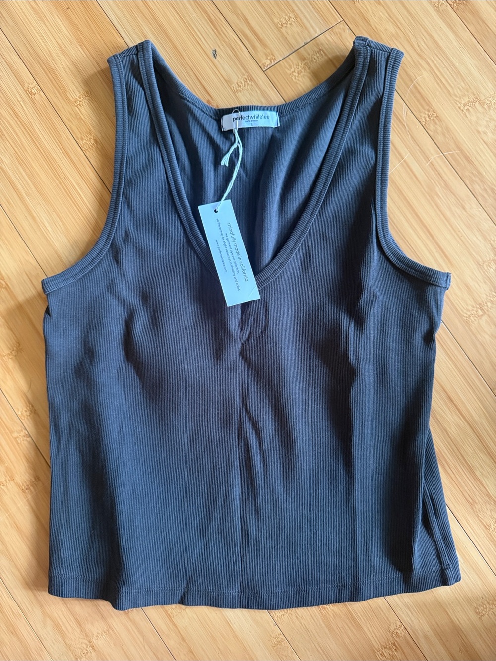 perfectwhitetee Black V-Neck Ribbed Tank Top